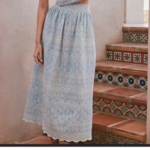NWT LOFT Floral Embroidered Scalloped Maxi Skirt Size 12 Baby Blue